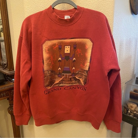 Vintage FRUIT OF THE LOOM Rust Orange Grand Canyon Graphic Sweatshirt Size Large - Picture 1 of 6
